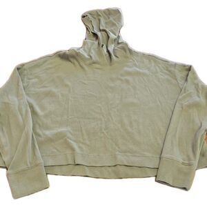 Athleta Ribbed Hooded Light Olive Green/Gray Cropped Top Size Small Petite Soft